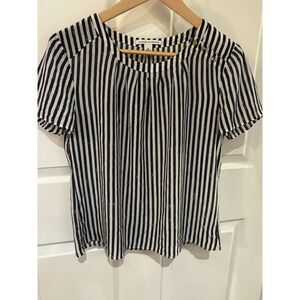 Banana Republic Women's Navy Striped Silk Top Short Sleeve ~SZ 8